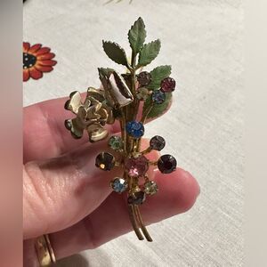 Vintage Signed Austria Multi-stone floral bouquet pin